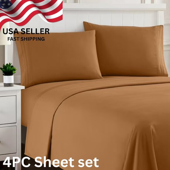 4 PC KING Sweet Home Collection 1800 Thread Count Sheet Set - Mocha - Picture 1 of 3